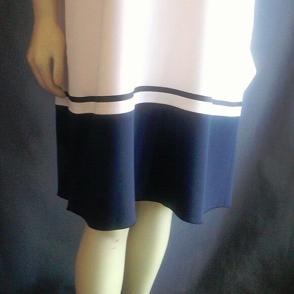 Piazza Sempione Italy White Navy Color Block Swing 60's Retro Dress 42 10 - Picture 3 of 7